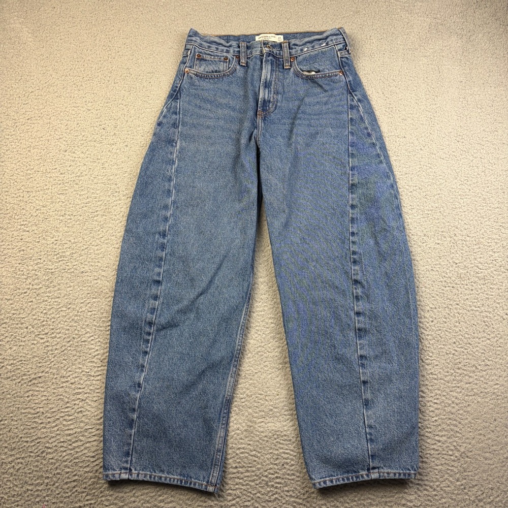 Abercrombie & Fitch Jeans Women Mid Rise Barrel Medium Wash Preppy Boho sz 24